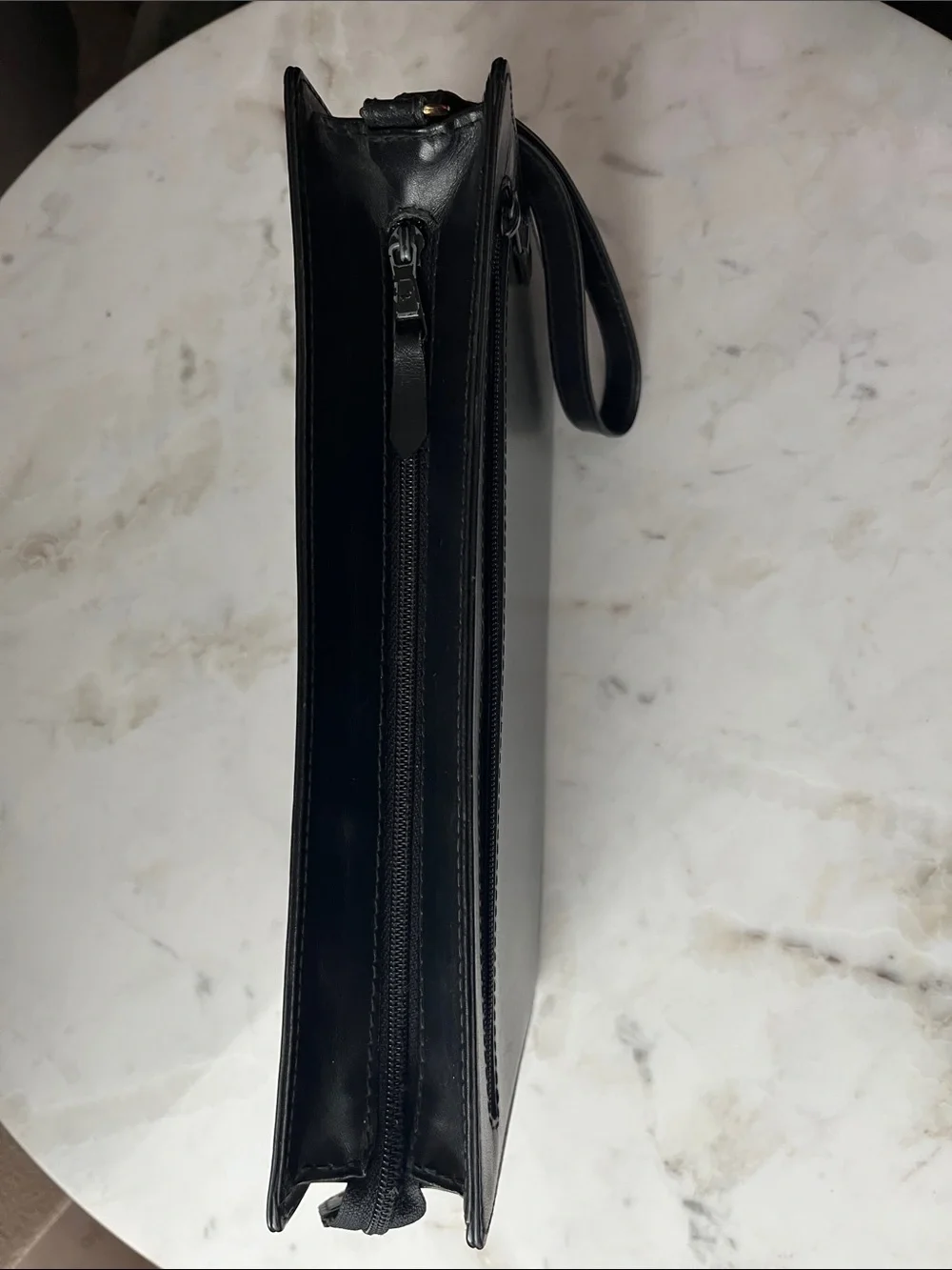 Dunhill Black Leather Wristlet Clutch with Gold Accent